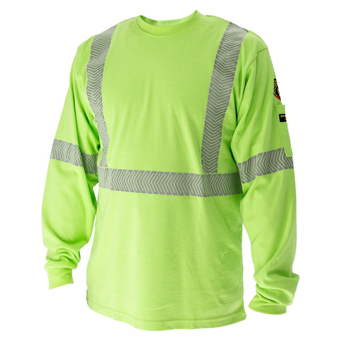 Black Stallion 7 oz. AR/FR Cotton Knit Long-Sleeve T-Shirt, Lime with Reflective Tape #TF2511-LM