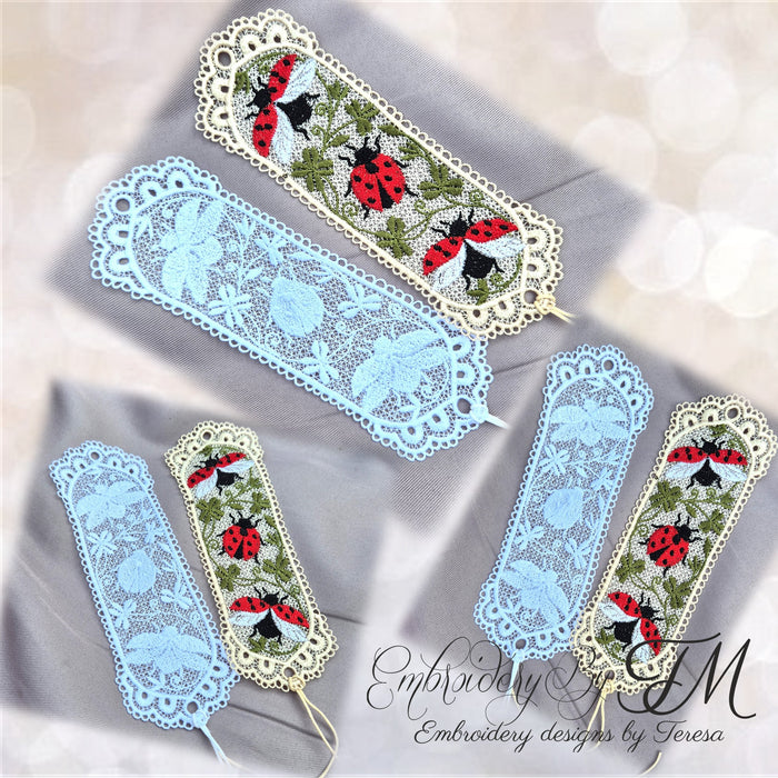 Bookmark Ladybug with leaves/ 5x7 hoop/two variations