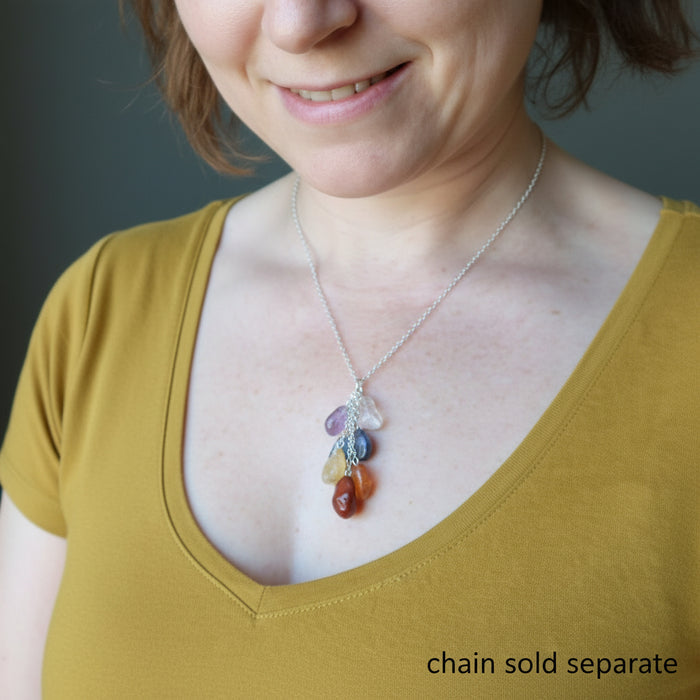 Dangling Chakra Rainbow tumbled Stone Pendant