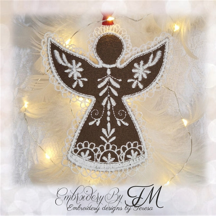 Christmas gingerbread No.1/4x4 hoop /Combination of felt and lace