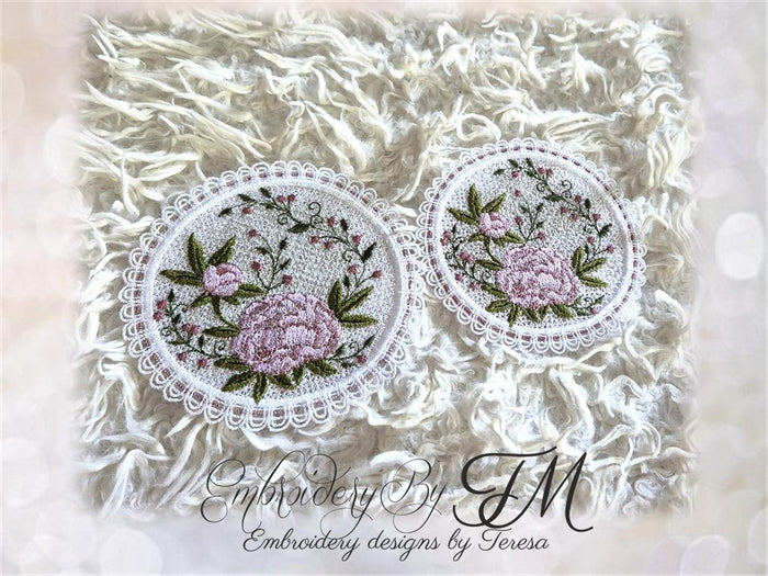 Coaster with peonies / 5x7 and 4x4 hoop