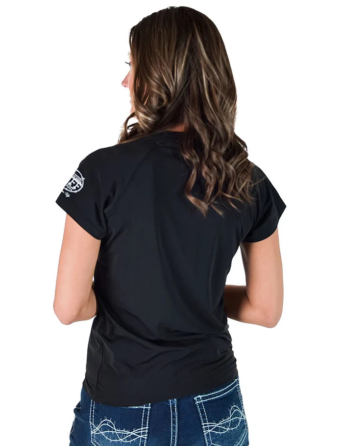 Cowgirl Tuff Ladies Black Short Sleeve Cooling Breathe Tee Lightweight High Stretch