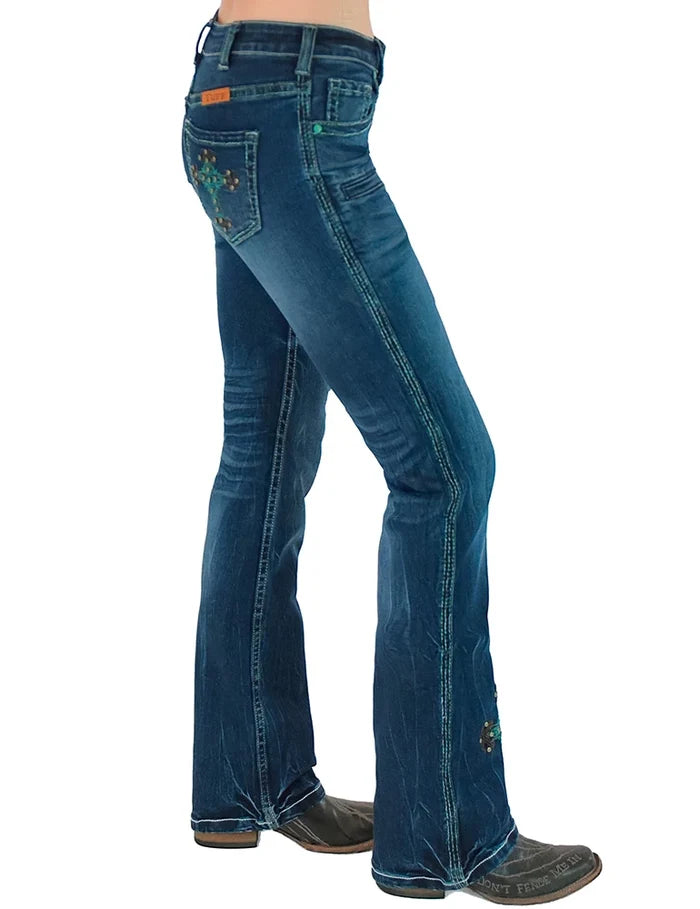 Cowgirl Tuff Ladies Turquoise Crosses Jeans