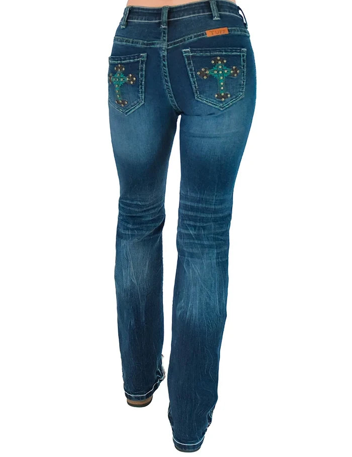 Cowgirl Tuff Ladies Turquoise Crosses Jeans