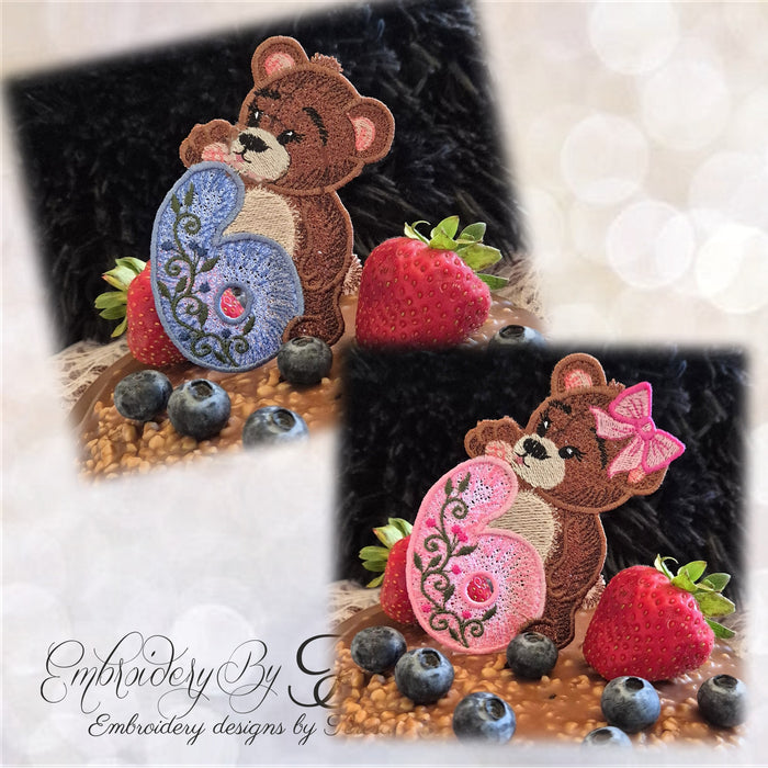 Cute bear No.6 / two variations/4x4 hoop