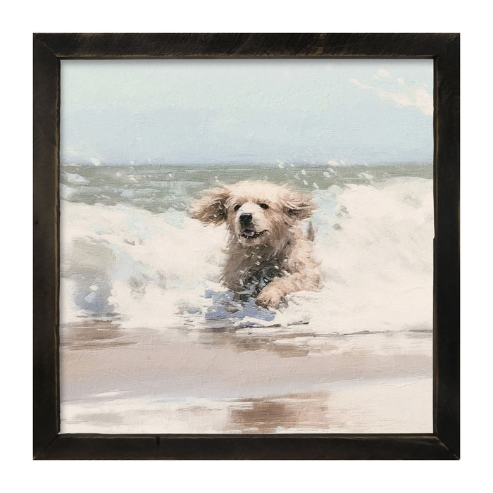 Dog running in water - Framed Art