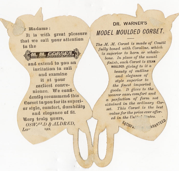 DR. WARNER'S CORALINE CORSETS Die-Cut Trade Card, Victorian Fashion