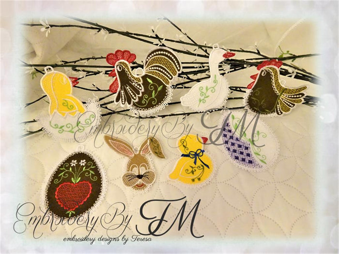 Easter gingerbreads /combination of felt and lace/ 8 pieces and two color variations/ 4x4 hoop
