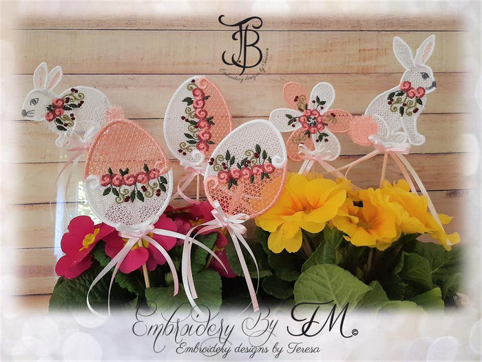 Easter set with flowers / 4x4 hoop