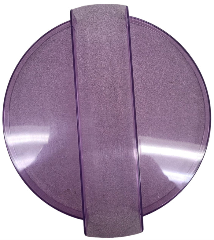 Round purple knob with a textured center on a white background