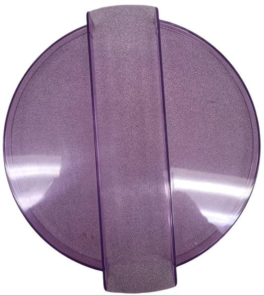 Round purple knob with a textured center on a white background