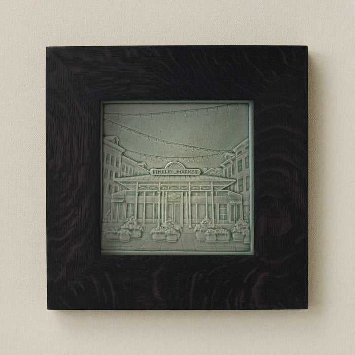 Rookwood Findlay Market City Scene art tile in a black ebony wood frame