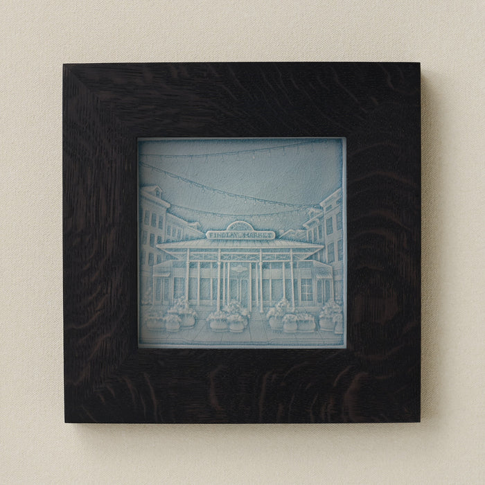 Rookwood Findlay Market City Scene art tile in a black ebony wood frame