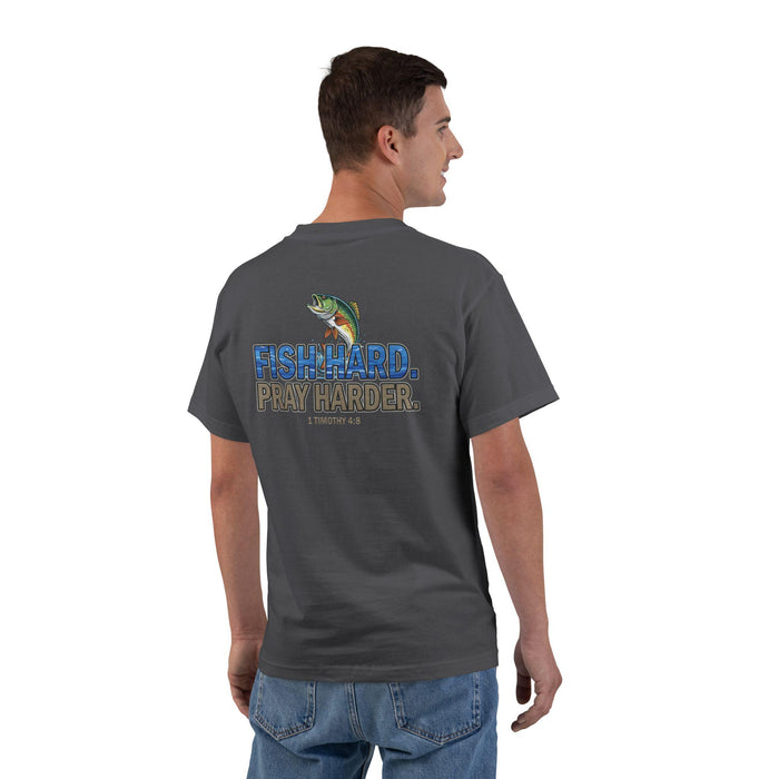 Fish Hard Pray Harder T-Shirt: Christian Fishing Gift