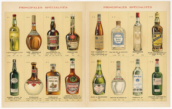 French Eugene Vincent & Co. Liqueurs, Main Specialties Alcohol Advertising Lithograph, Lyon