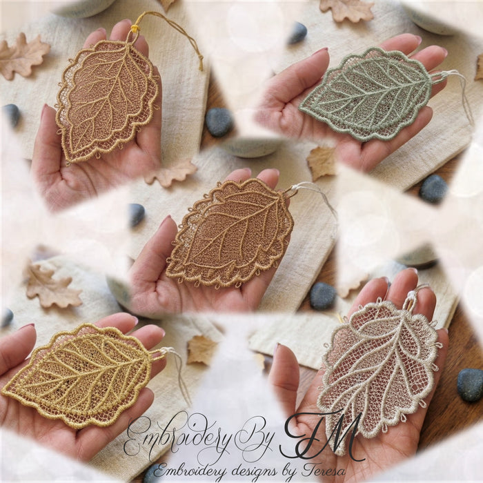 Glittering leaves/4x4 hoop/five variations
