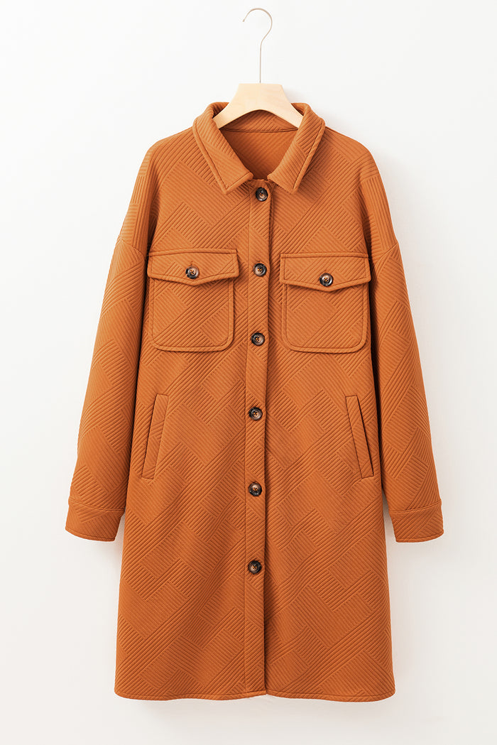 Gold Flame Textured Collared Drop Shoulder Buttoned Front Duster Coat 🇺🇸