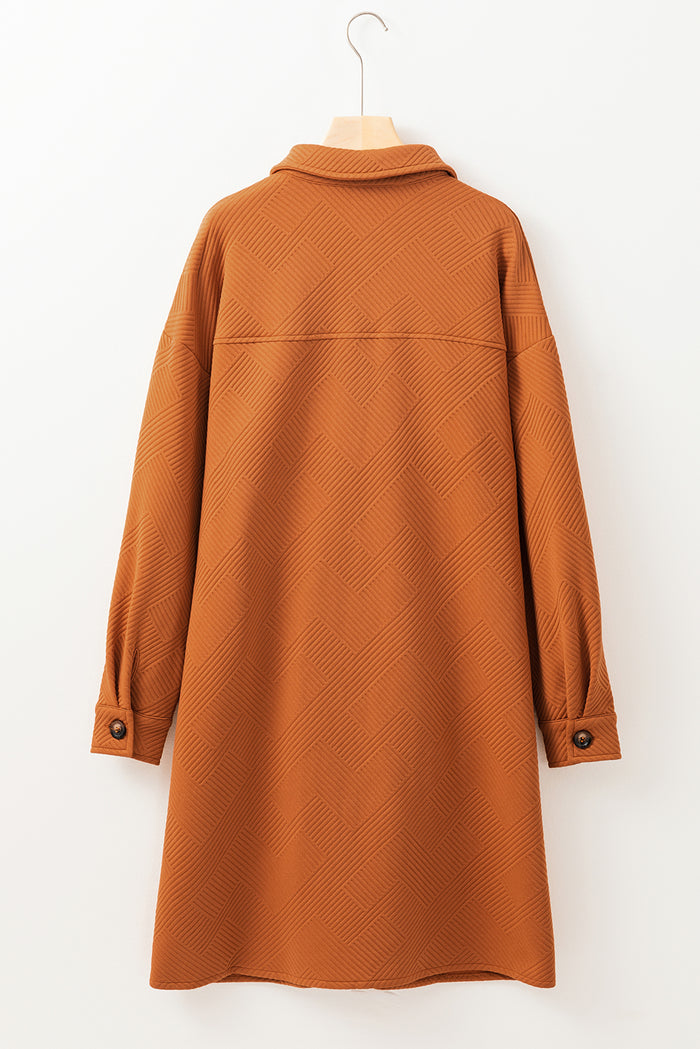 Gold Flame Textured Collared Drop Shoulder Buttoned Front Duster Coat 🇺🇸