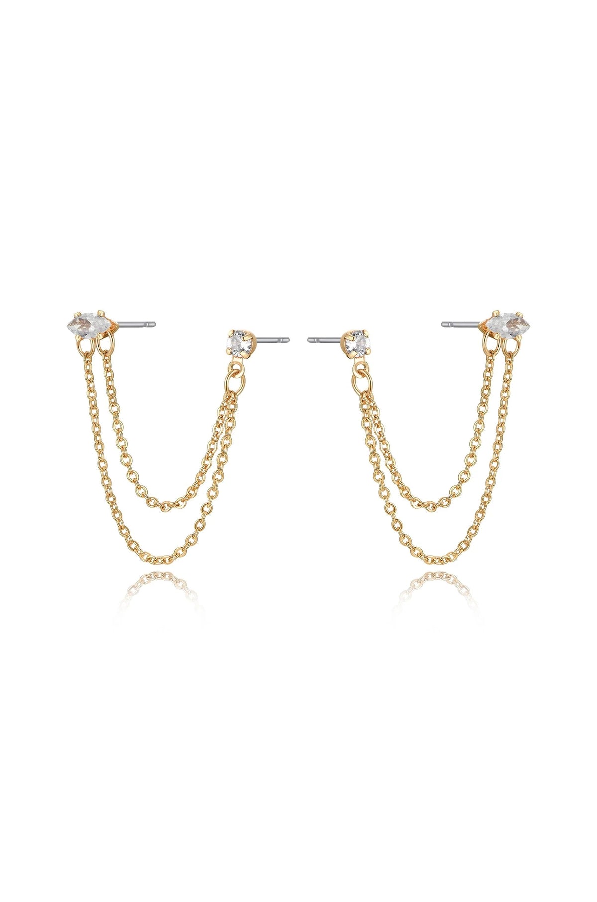 Double Piercing Chain Dangle Earrings - Clear