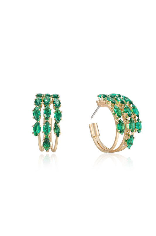 Multi-Crystal Huggie Hoop Earrings - Emerald
