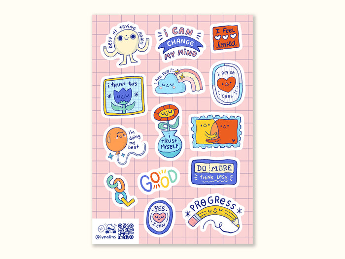 Ivna Lins - Self Care Vinyl Sticker Sheet - Mental Health Affirmations