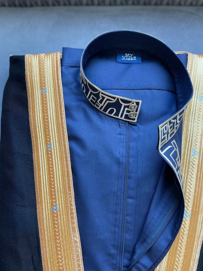 Kids Blue 3 Pcs Thobe Set with Igal