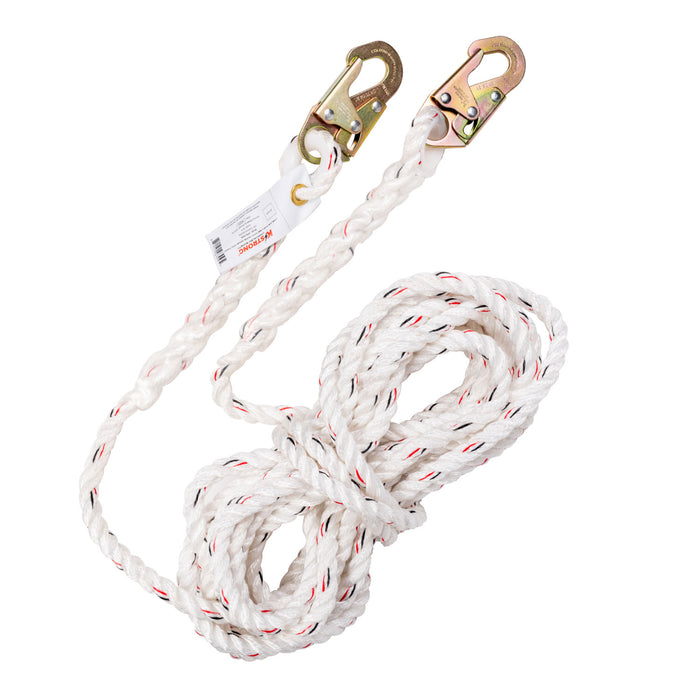 KStrong Vertical White Polydac Rope Lifeline with Snap Hooks at Both Ends