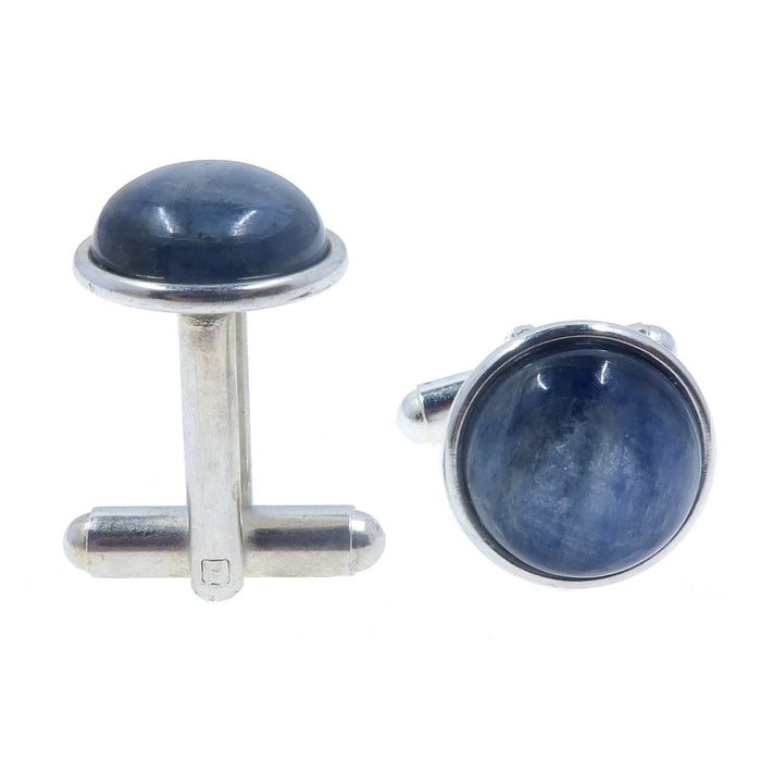 blue kyanite cabochons in silver cufflinks