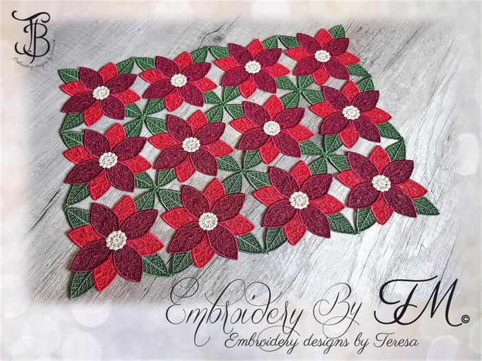 Lace table runner poinsettia/ 4x4 hoop