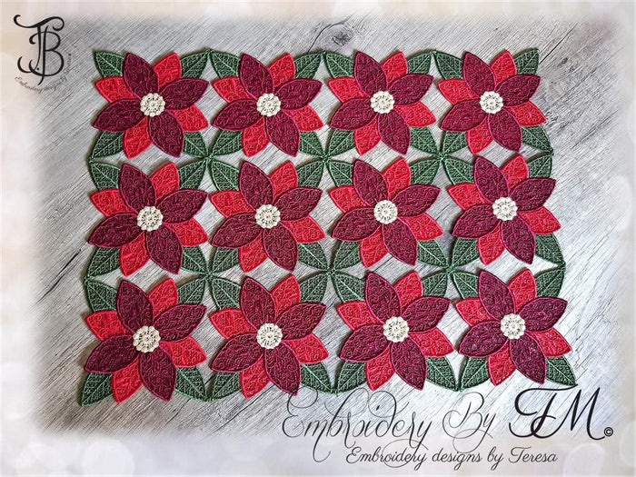 Lace table runner poinsettia/ 4x4 hoop