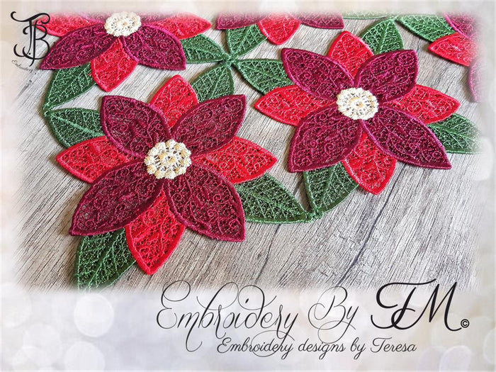 Lace table runner poinsettia/ 4x4 hoop