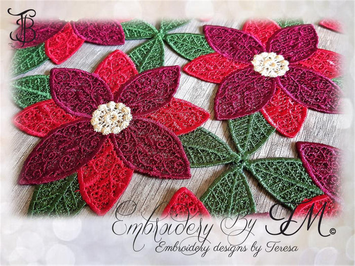 Lace table runner poinsettia/ 4x4 hoop