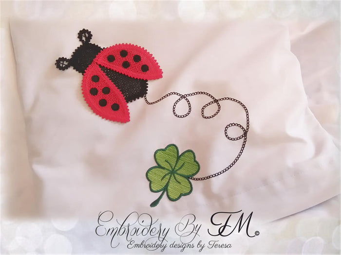Ladybug lace and embroidery Four-leaf clover