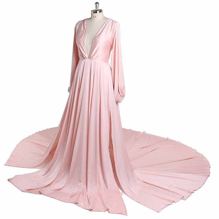 Long Gown Flared Long Sleeve Maxi Maternity Dress