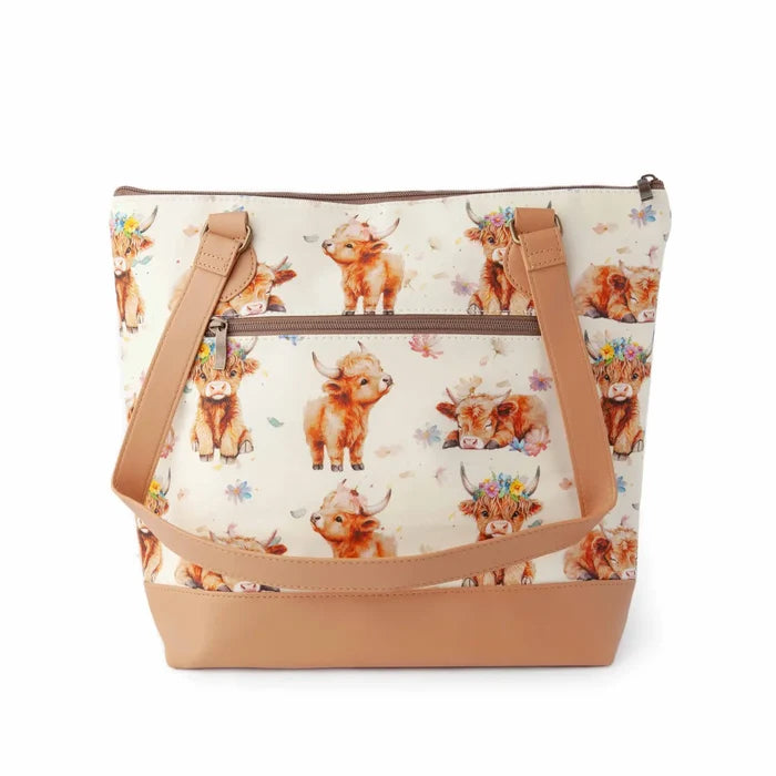 Maisy Highland Cow Mega Trinity Bag – Large Zippered Knitting Project Bag