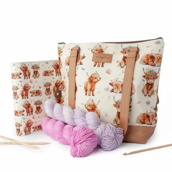 Maisy Highland Cow Mega Trinity Bag – Large Zippered Knitting Project Bag