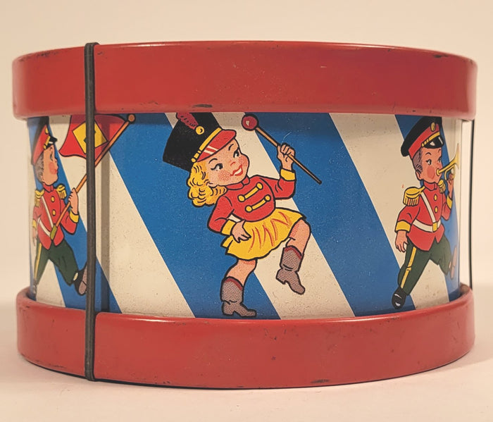 Mid-Century Vintage Children's Tin Drum Set, Musical Toy, Kids' Marching Band