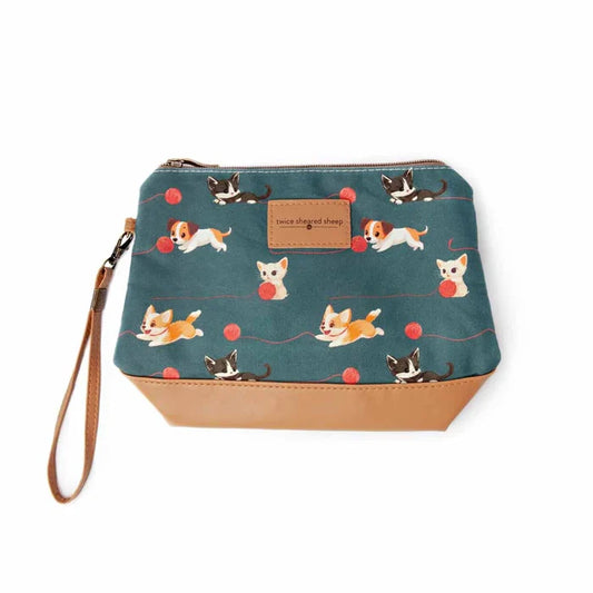 Mini Trini Bag – Small Zippered Sock Project Bag - Cats & Dogs