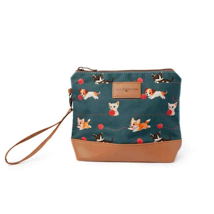 Mini Trini Bag – Small Zippered Sock Project Bag - Cats & Dogs