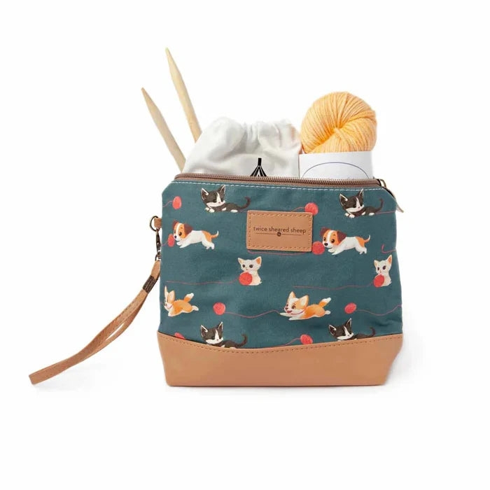 Mini Trini Bag – Small Zippered Sock Project Bag - Cats & Dogs