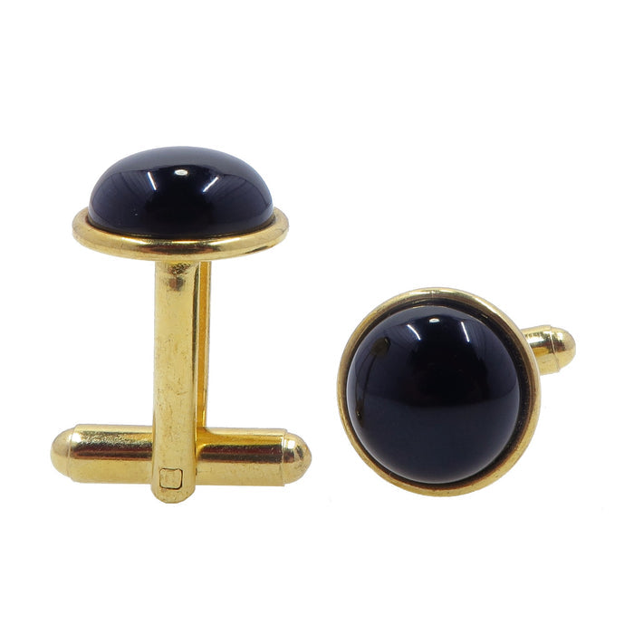 black onyx circles in gold cufflinks