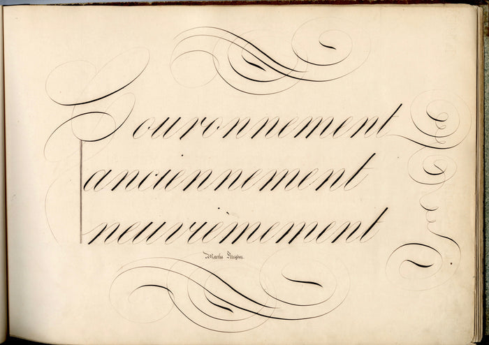Original 1840's HAND DRAWN French Calligraphic, Penmanship Album PDF ONLY, 32 Original Leaves, Bound Book