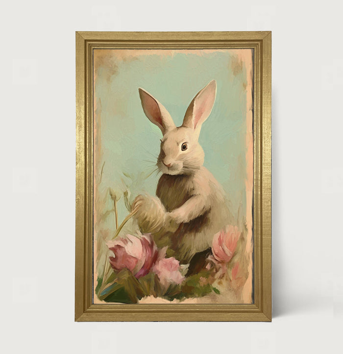 Pastel bunny in field - Framed Art