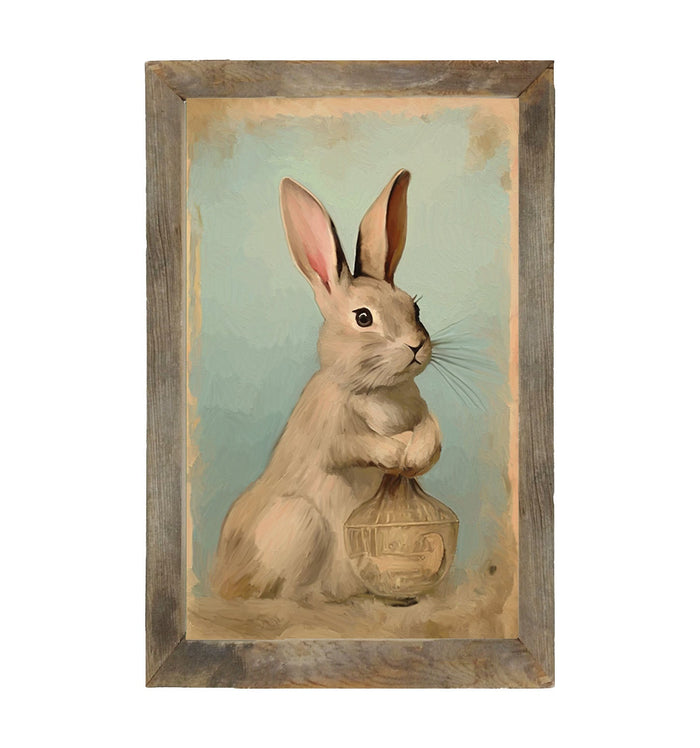 Pastel bunny with vase - Framed Art
