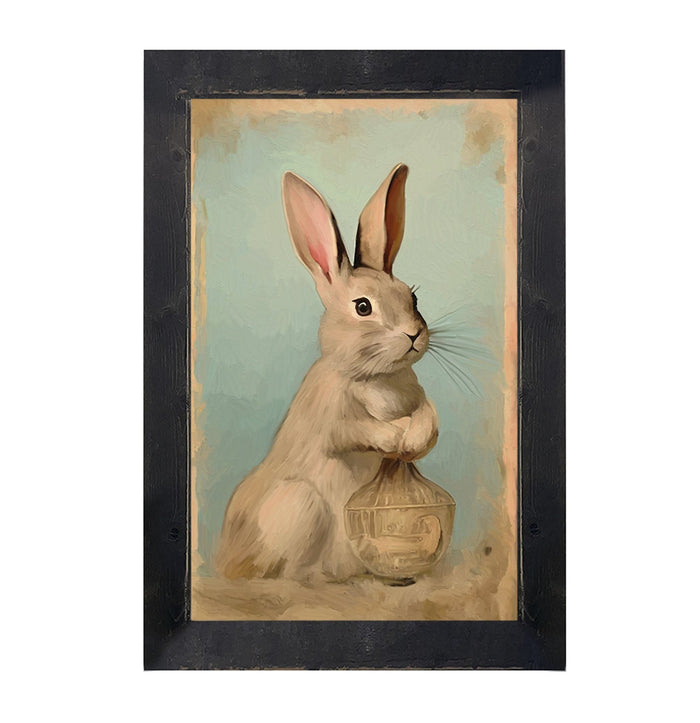 Pastel bunny with vase - Framed Art