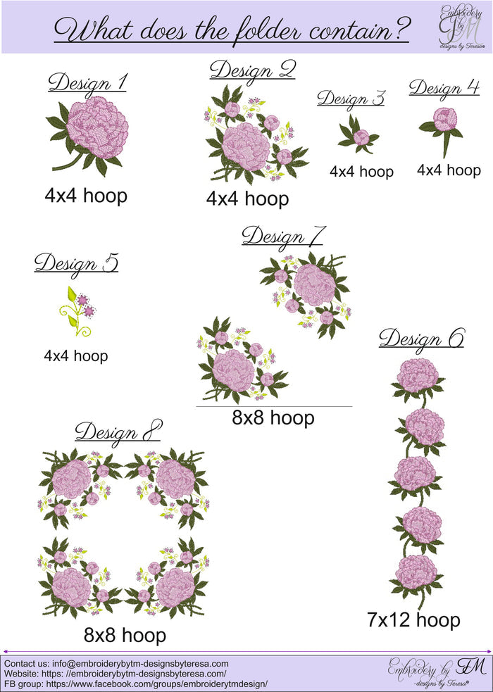 Peonies / embroidery designs/more variants
