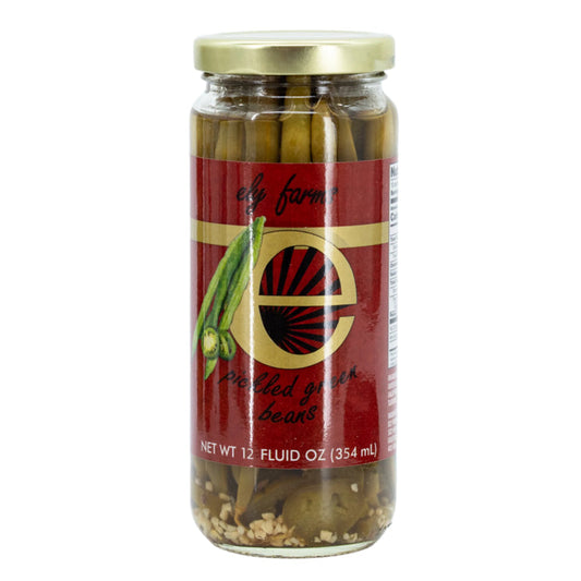Front view of pickled green beans