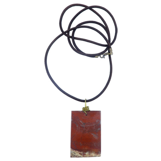 red rectangle jasper necklace on leather