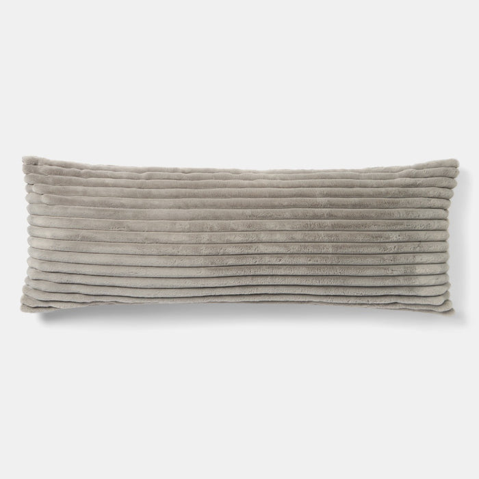 Ribbed Faux Fur Bolster Pillow - Grey 🇬🇧