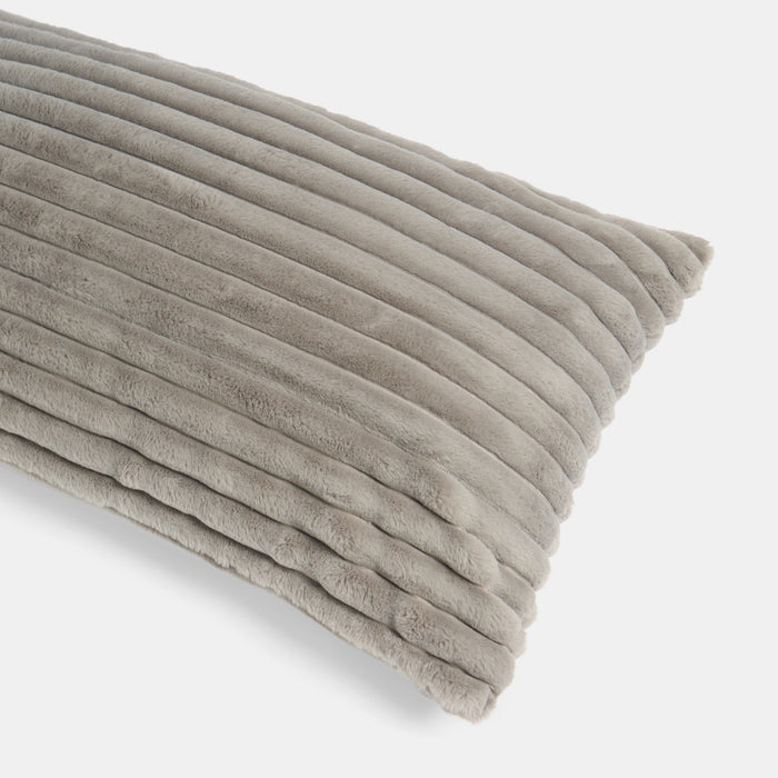 Ribbed Faux Fur Bolster Pillow - Grey 🇬🇧